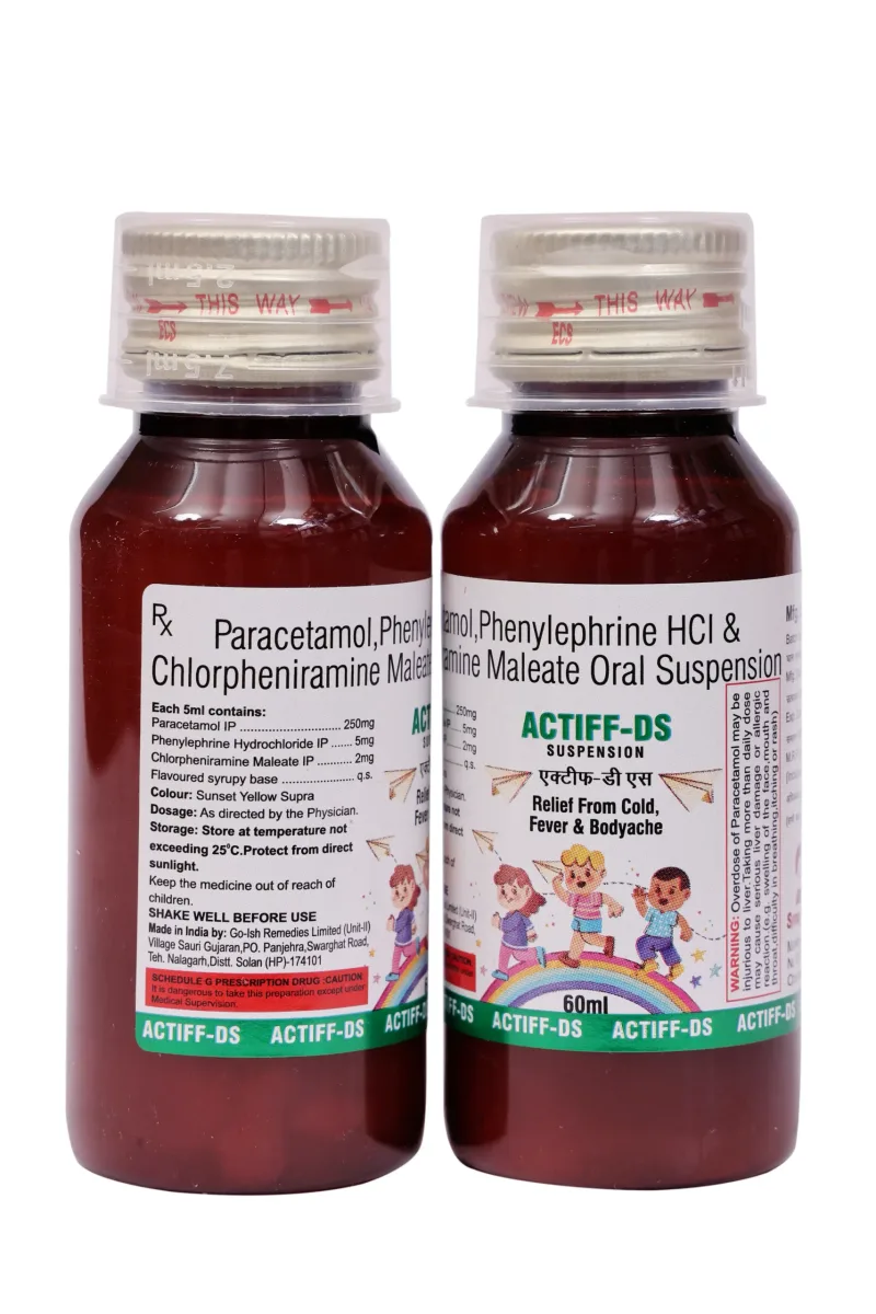Actiff DS Susp – Paracetamol 250mg + Phenylepherine HCl 5mg + CPM 2mg