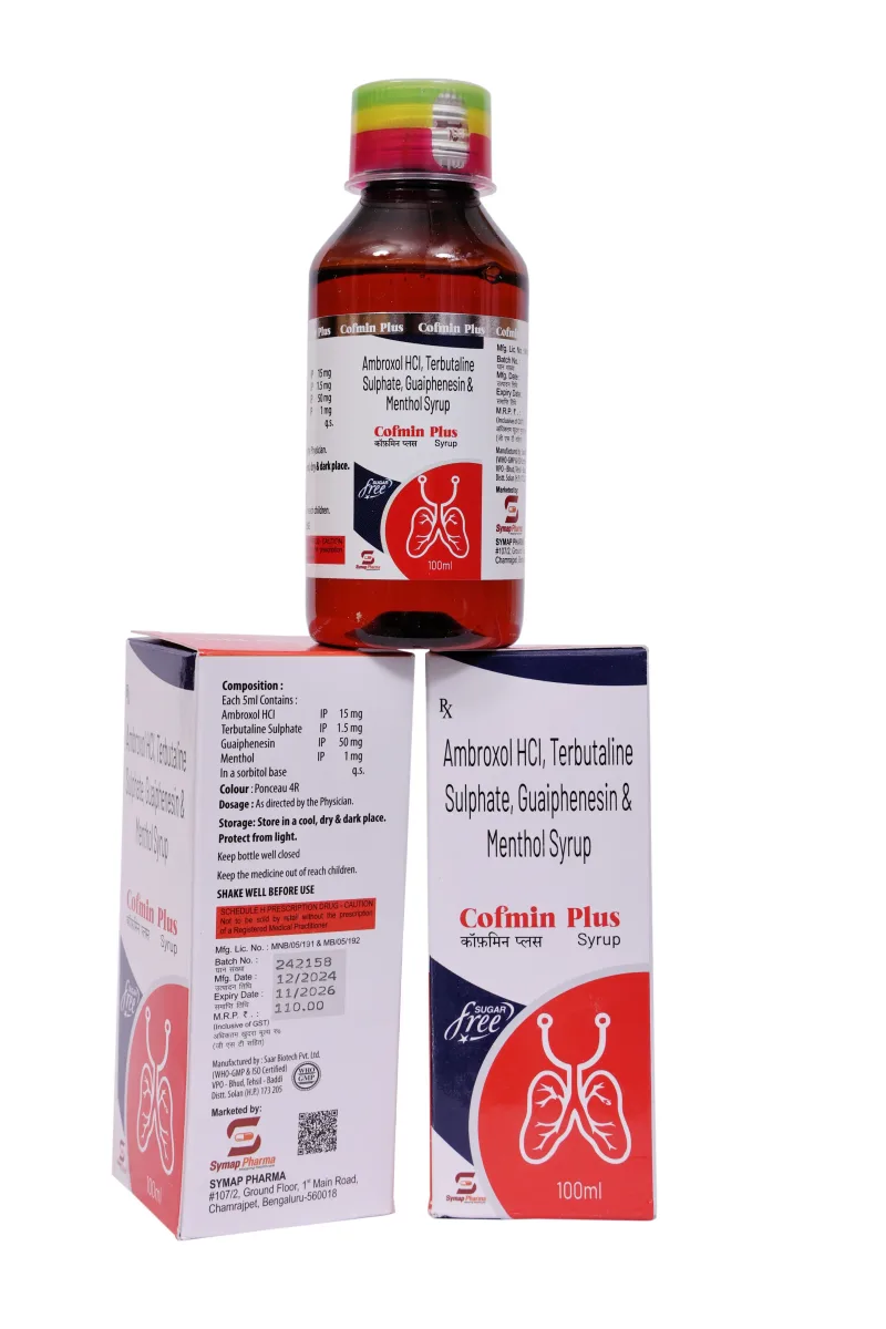 Cofmin Plus Syp – Ambroxol Hydrochloride 15mg + Terbutaline Sulphate 1.5mg + Guiaphenesin 50mg + Menthol 1mg