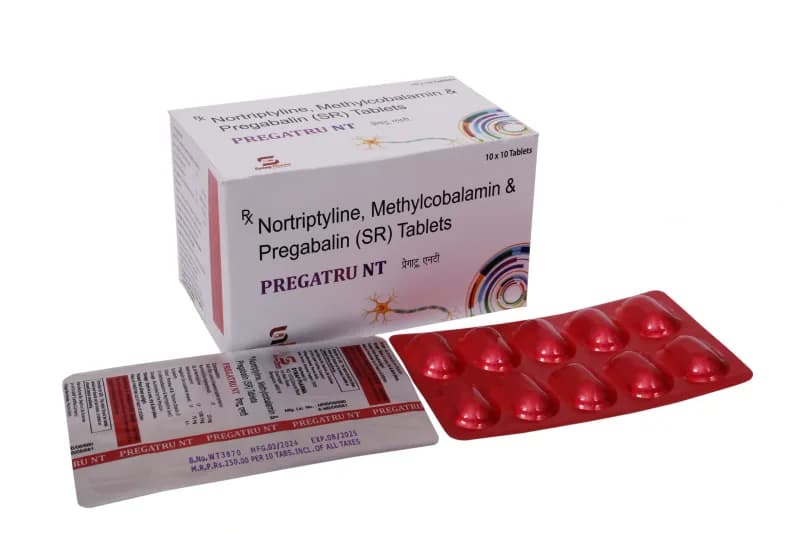 Pregatru NT Tab – Nortriplyline 10mg+ Methylcobalamin 1500mg+ Pregabalin I.P .75mg